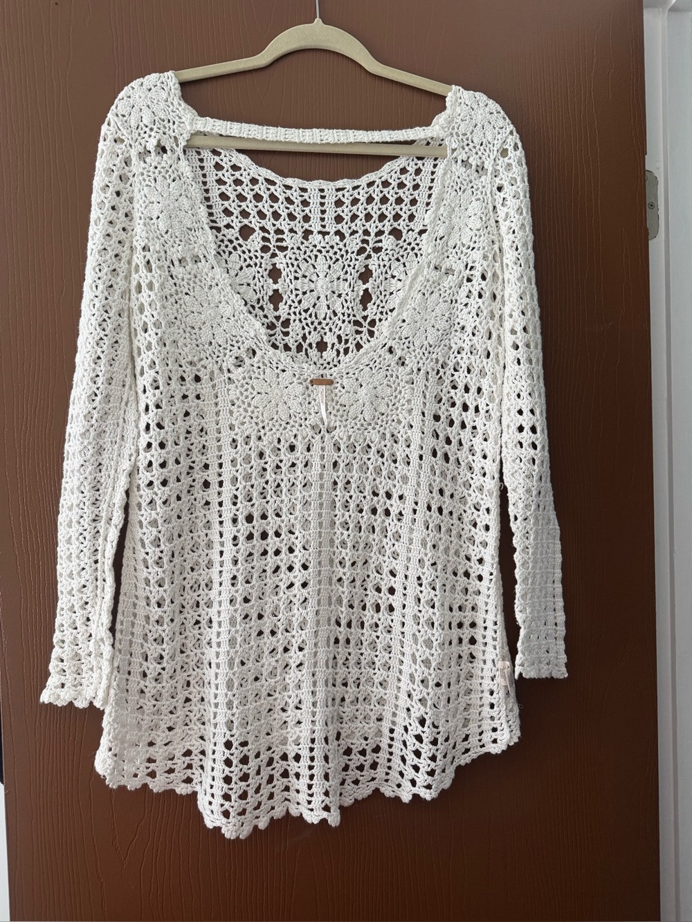 Free People Hand-Crocheted Openwork Tunic Sweater - off White